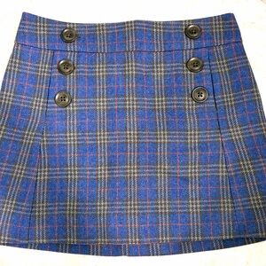 GAP Blue Plaid Button-Front Mini Skirt with Red Accents
